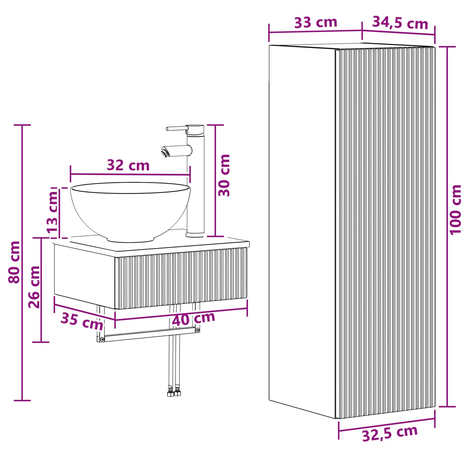 Bathroom Furniture Set size guide
