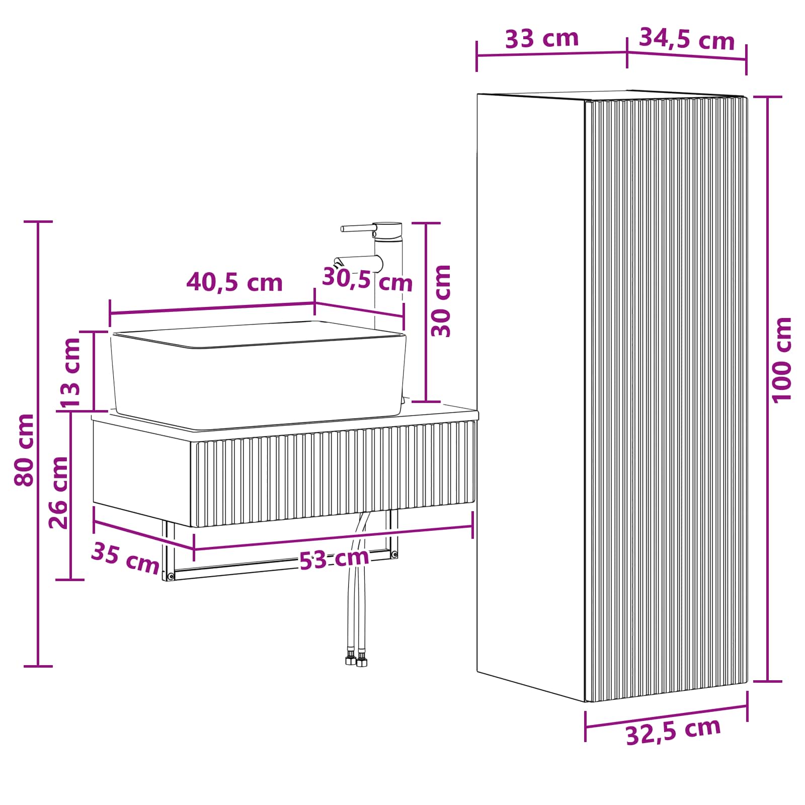 Bathroom Furniture Set size guide
