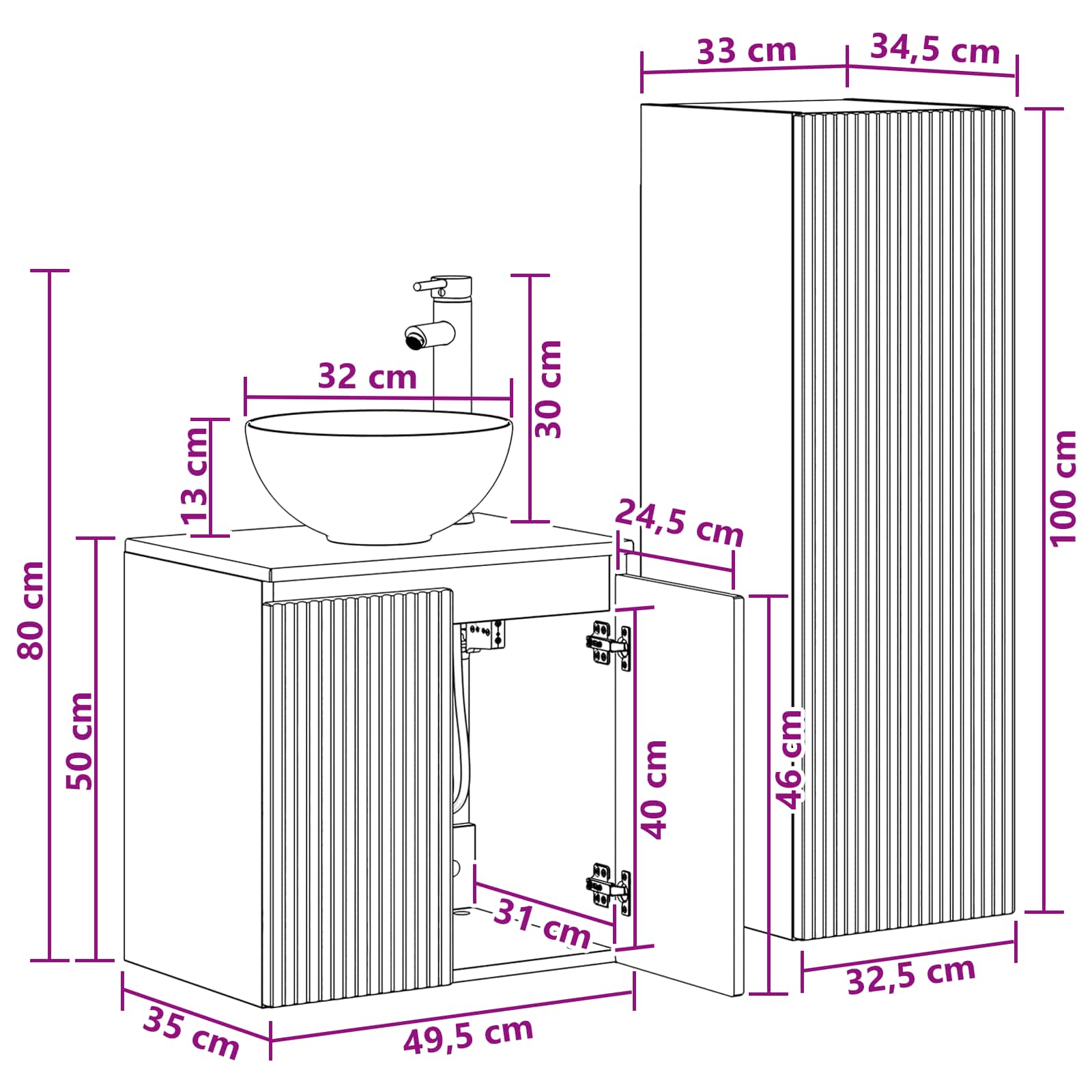 Bathroom Furniture Set size guide