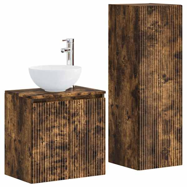 vidaXL Vannitoa m&ouml;&ouml;bleset 2 tk Suitsutatud tamm 33 x 34,5 x 100 cm