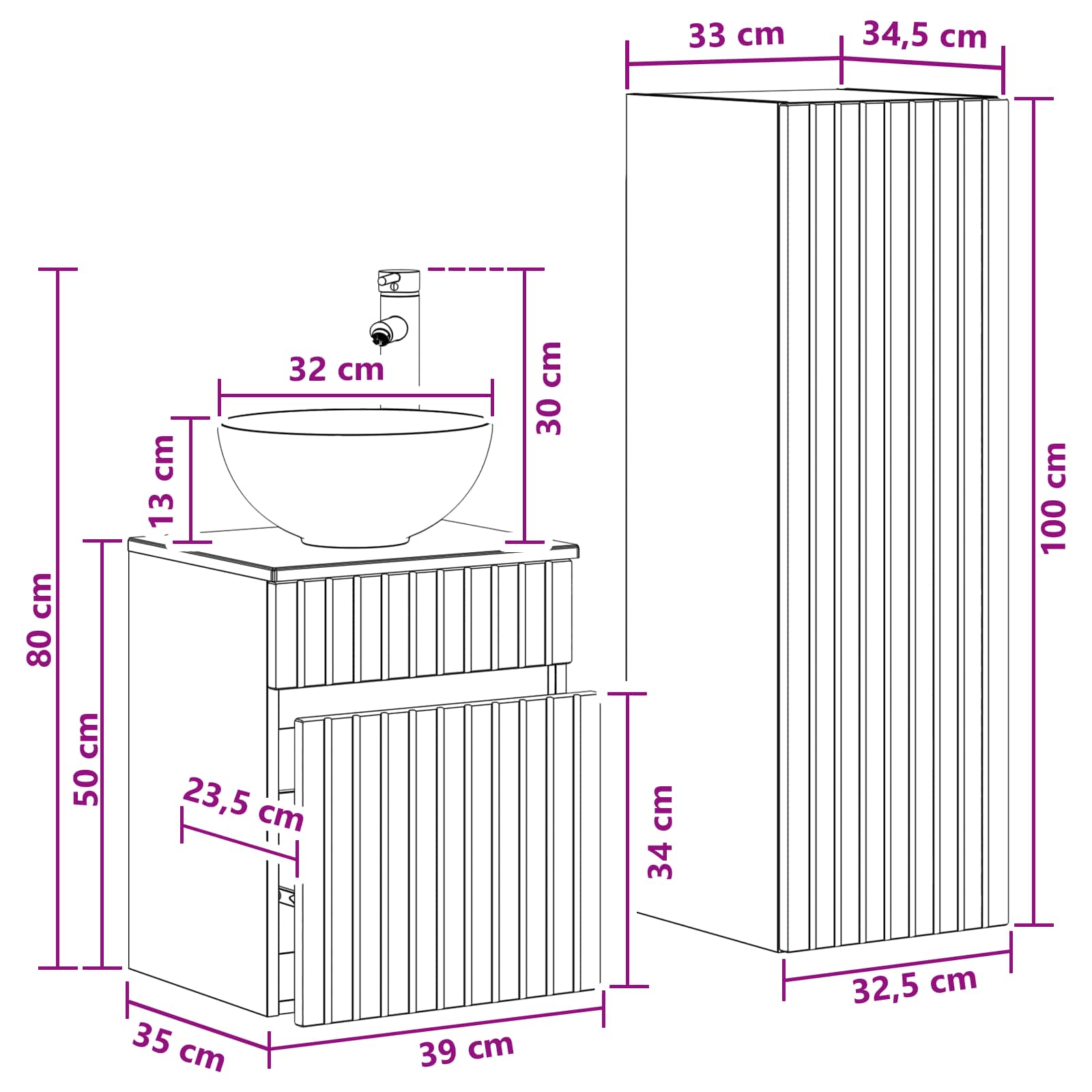 Bathroom Furniture Set size guide