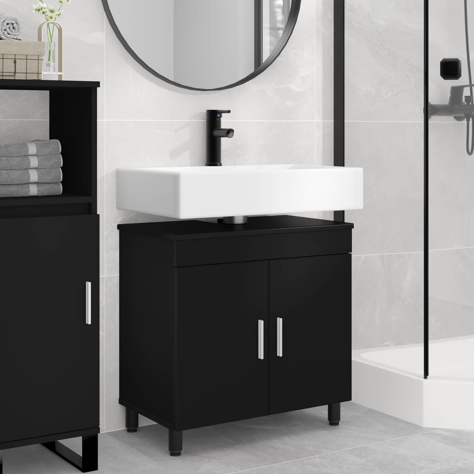 vidaXL Unitate Vanity pentru Baie Negru 60 x 35 x 60 cm Lemn prelucrat