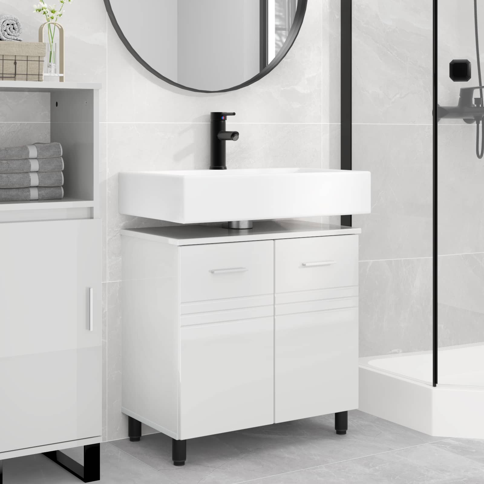 vidaXL Unitate Vanity pentru Baie Alb foarte lucios 60 x 35 x 60 cm