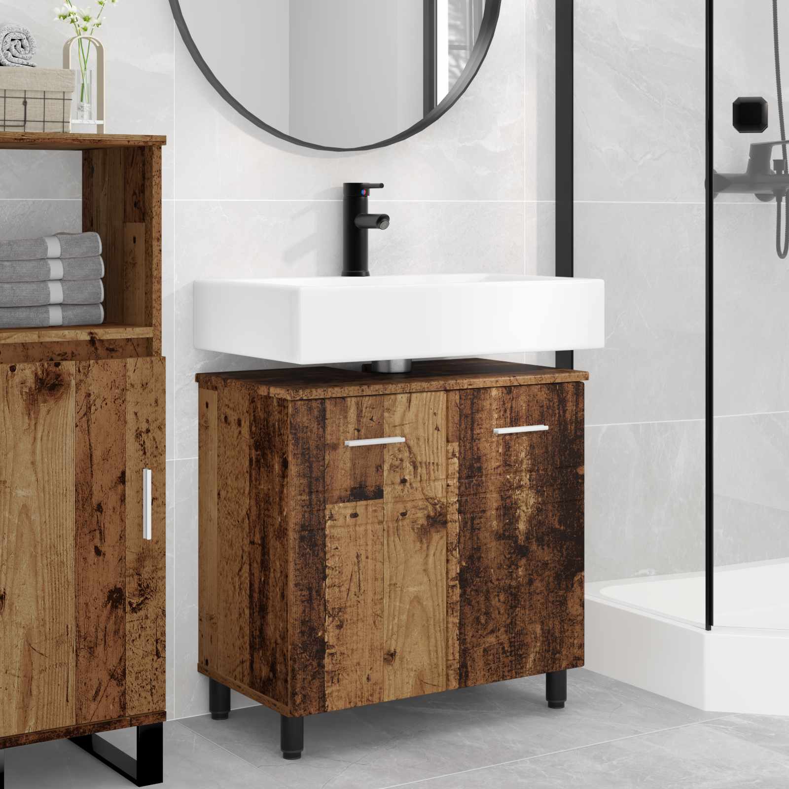 vidaXL Unitate Vanity pentru Baie Lemn vechi 60 x 35 x 60 cm