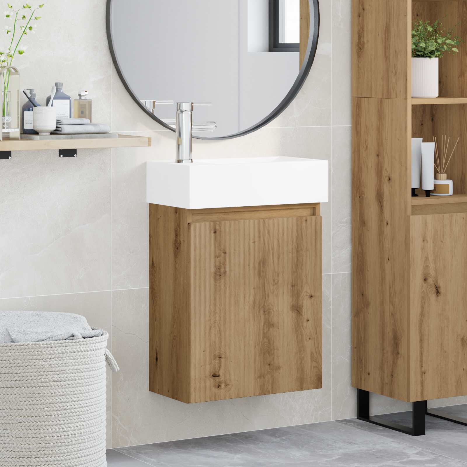 vidaXL Unitate de baie cu robinet Stejar Artizanal 45,5 x 22,5 x 84 cm