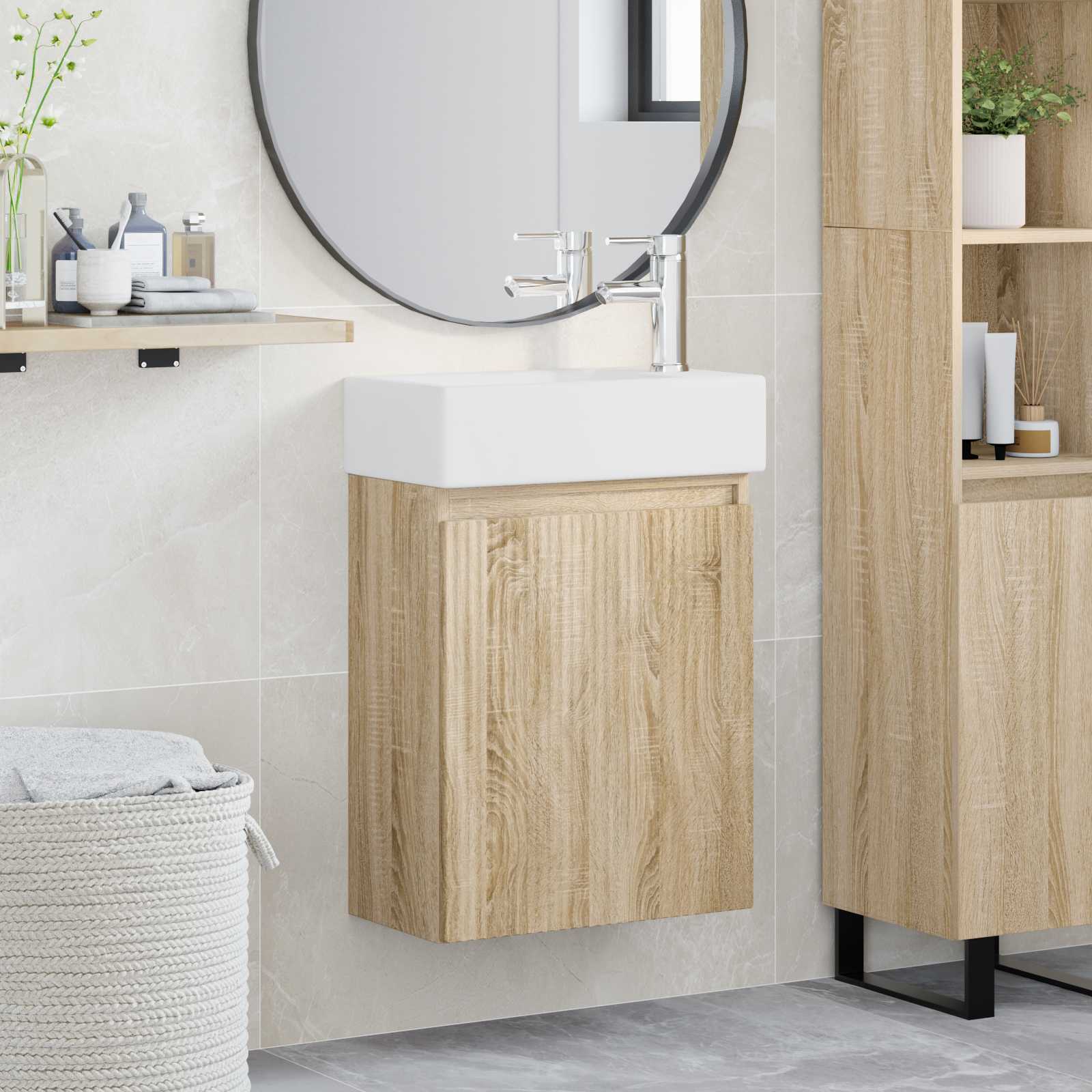 vidaXL Unitate de baie cu robinet Stejar Sonoma 45,5 x 22,5 x 84 cm