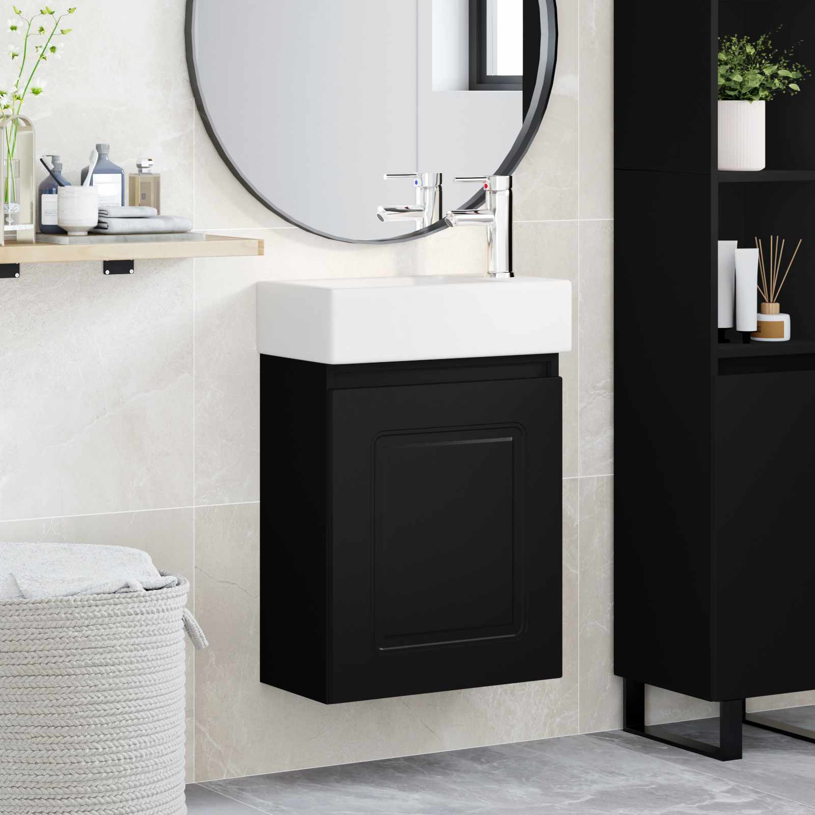 vidaXL Unitate de baie cu robinet Negru 45,5 x 22,5 x 84 cm