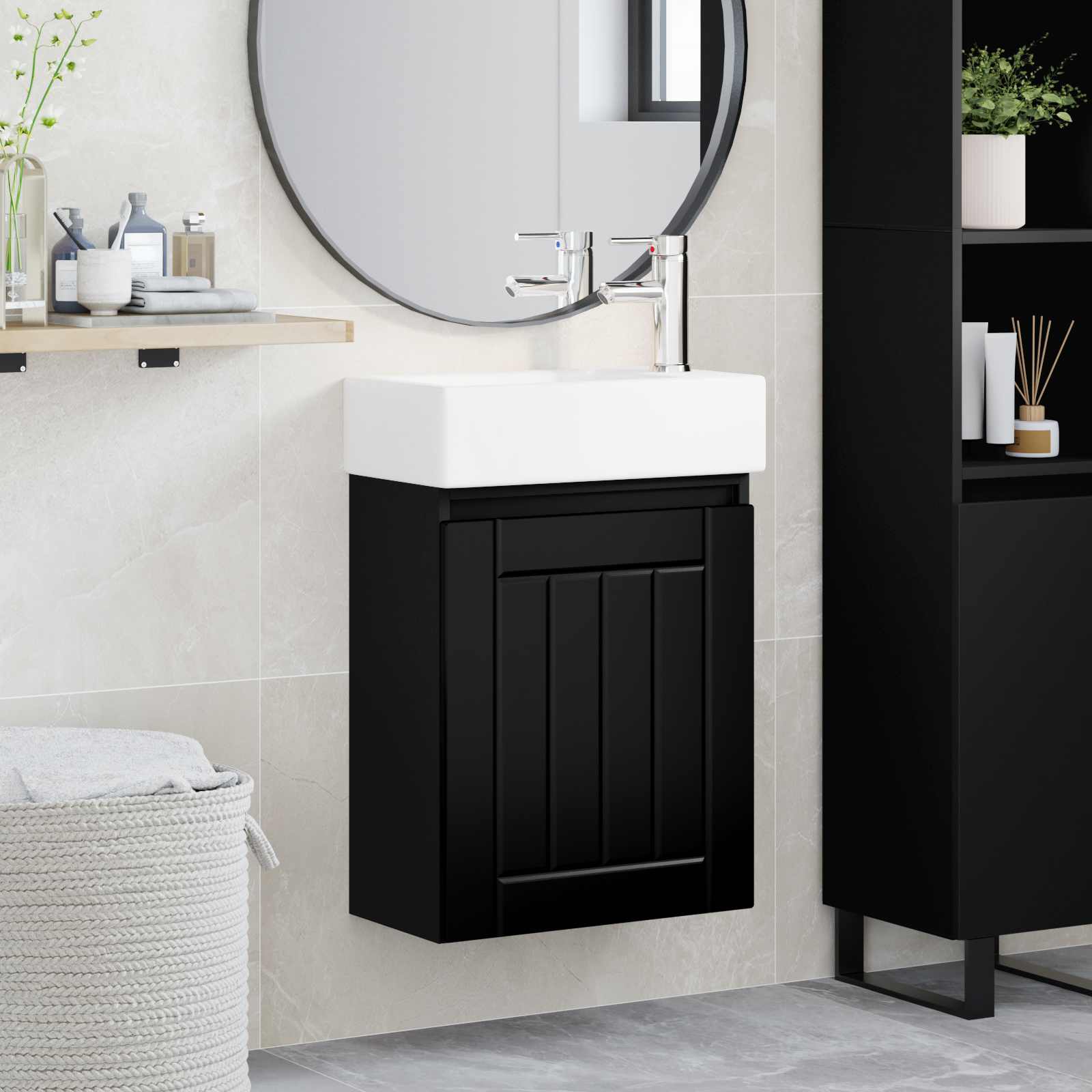 vidaXL Unitate de baie cu robinet Negru 45,5 x 25,5 x 84 cm