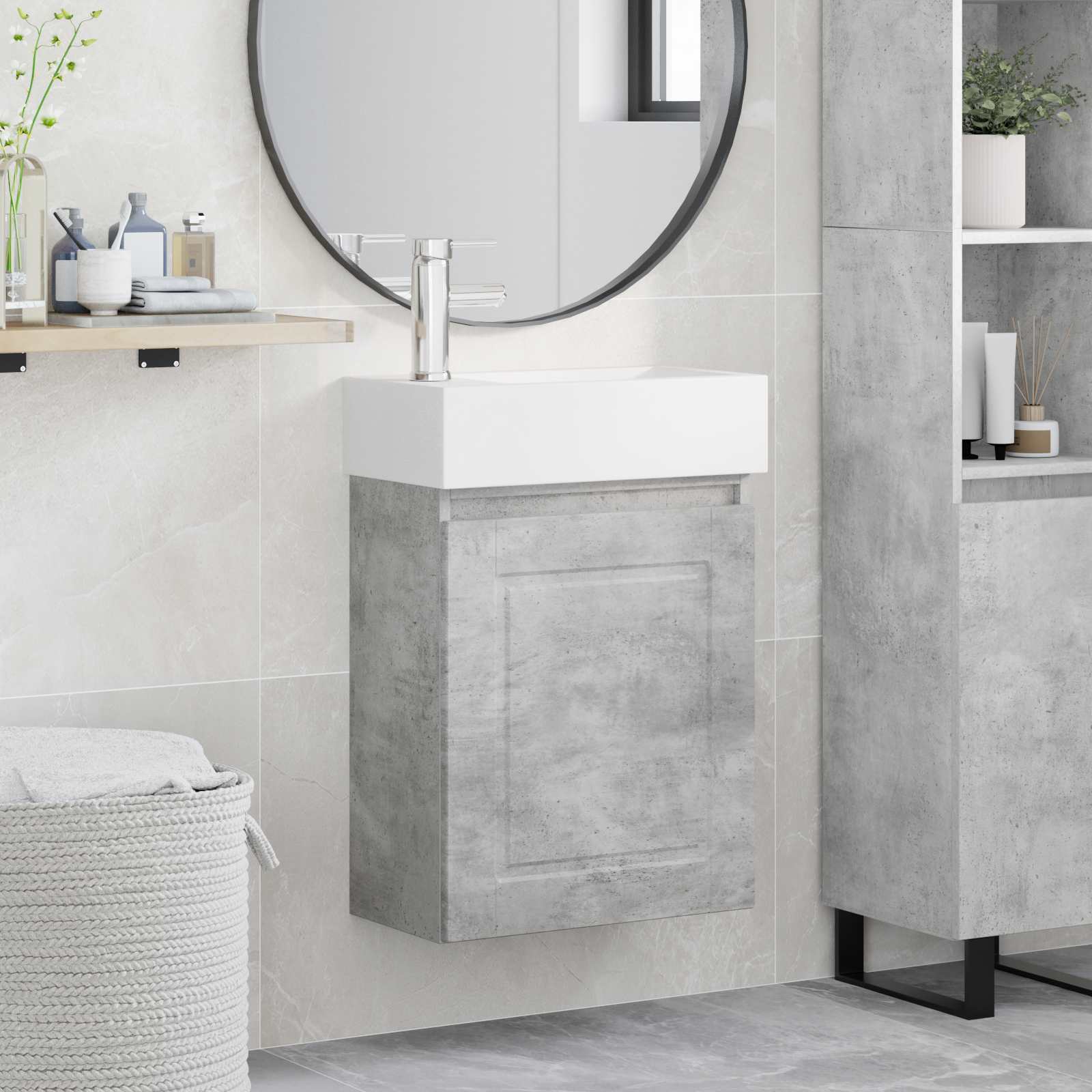 vidaXL Unitate de baie cu robinet Gri Beton 45,5 x 22,5 x 84 cm