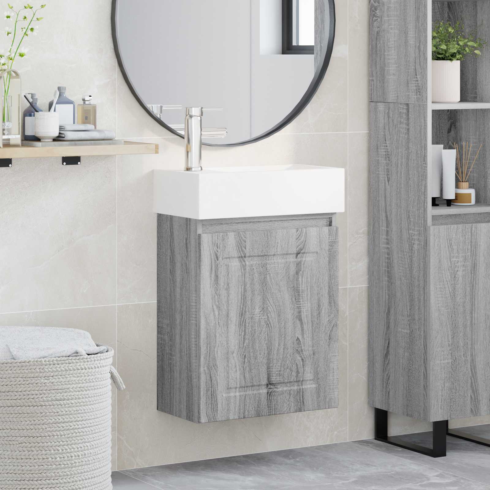 vidaXL Unitate de baie cu robinet Sonoma gri 45,5 x 22,5 x 84 cm