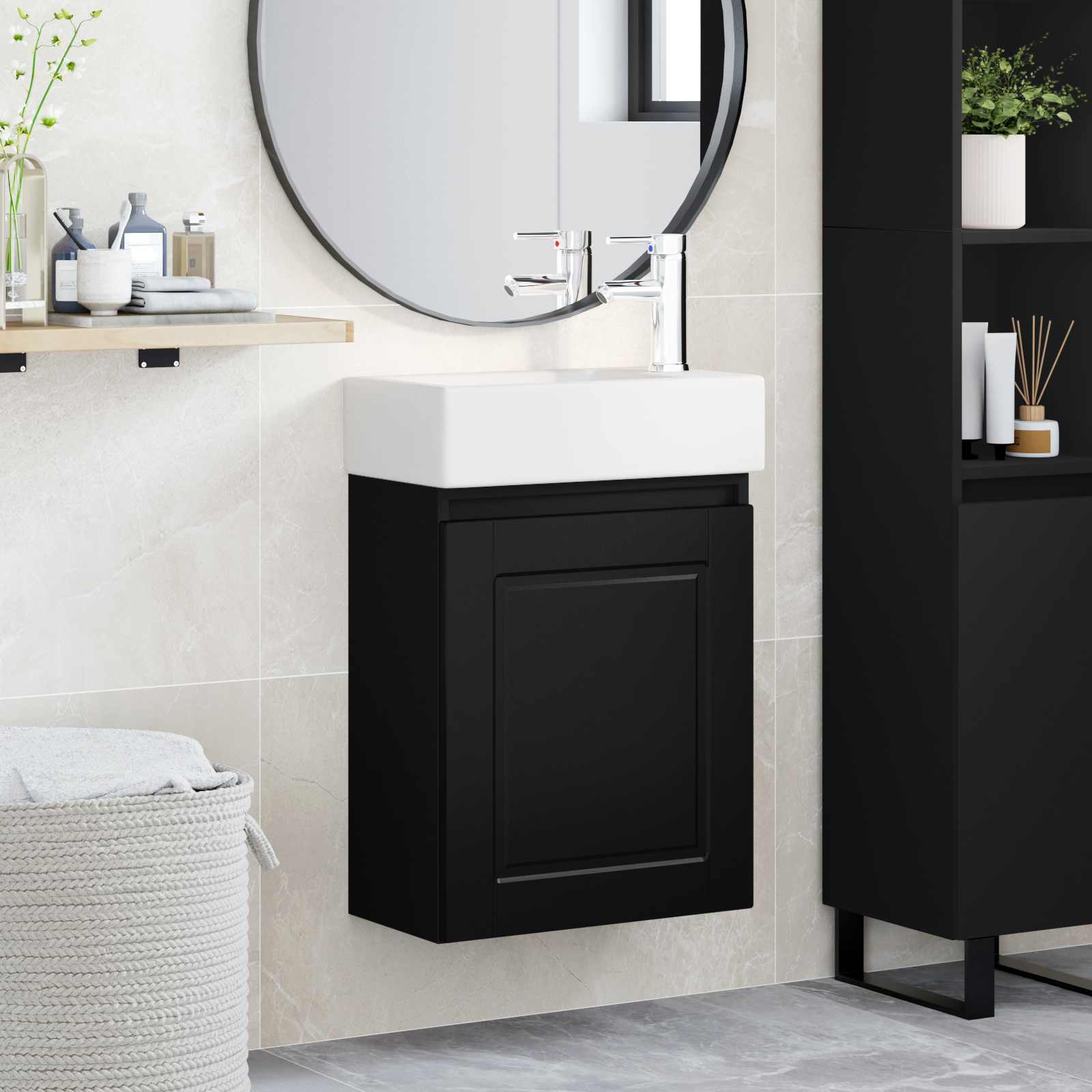 vidaXL Unitate de baie cu robinet Negru 45,5 x 22,5 x 84 cm