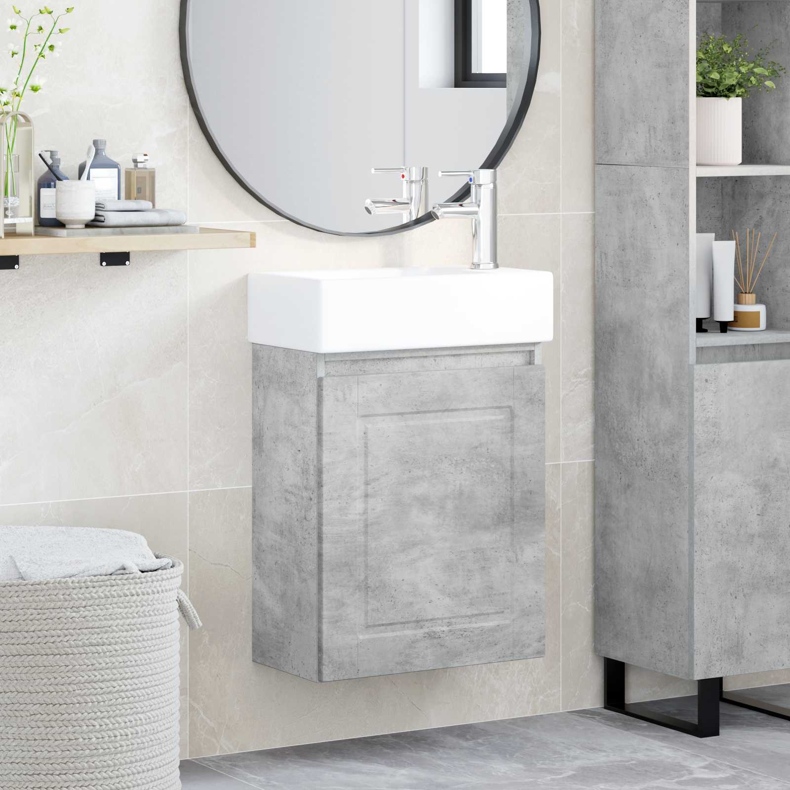 Mobile bagno con rubinetto Grigio Cemento 45,5 x 22,5 x 84 cm - immagine prodotto