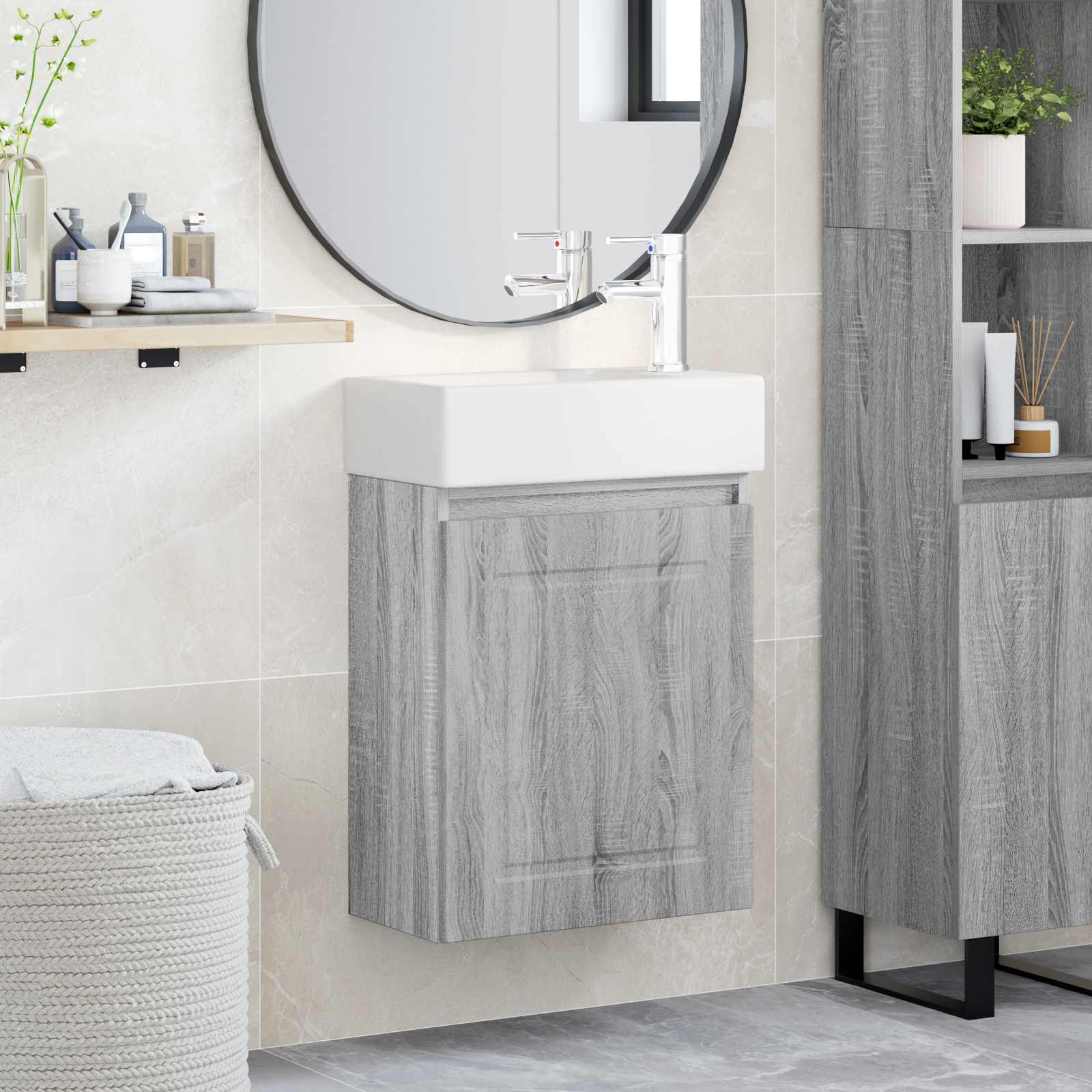 Mobile bagno con rubinetto Sonoma grigio 45,5 x 22,5 x 84 cm - immagine prodotto