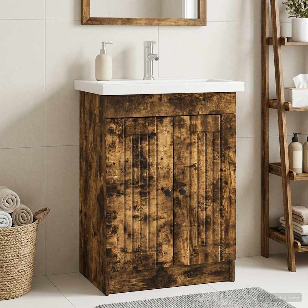 vidaXL Dulap de baie sub chiuvetă Stejar fumuriu 78,5 x 37,5 x 81 cm