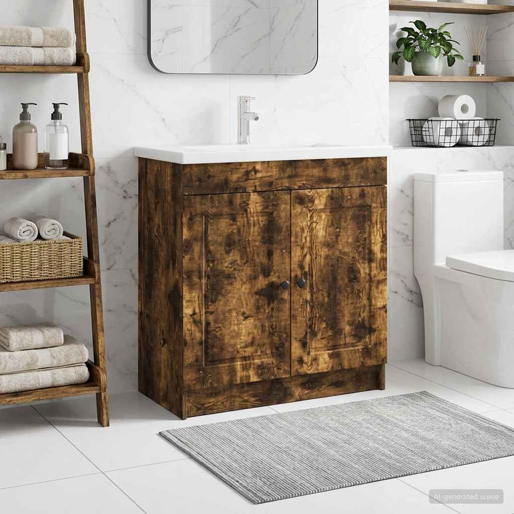 vidaXL Dulap de baie sub chiuvetă Stejar fumuriu 78,5 x 37,5 x 81 cm