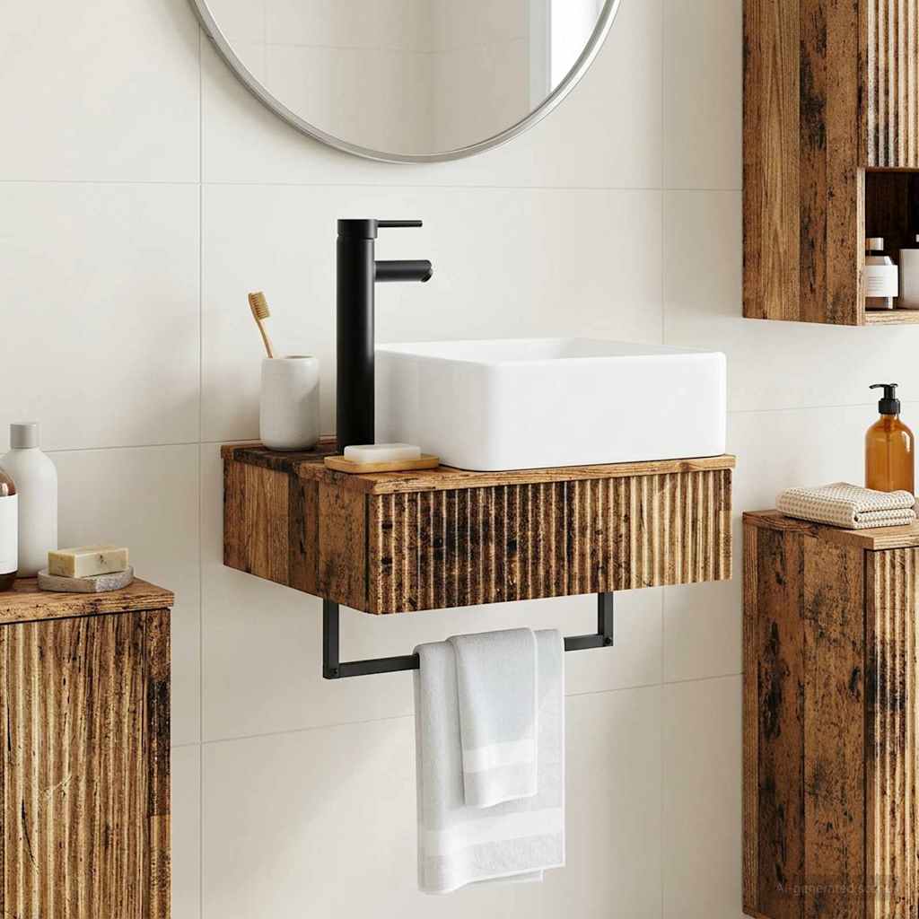 vidaXL Basin de spălare montat pe perete Lemn vechi 50 x 41 x 39 cm