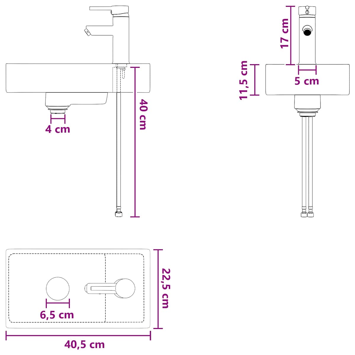 Vask med vandhane og afløb 40,5 x 22,5 x 11,5 cm - Billede 9