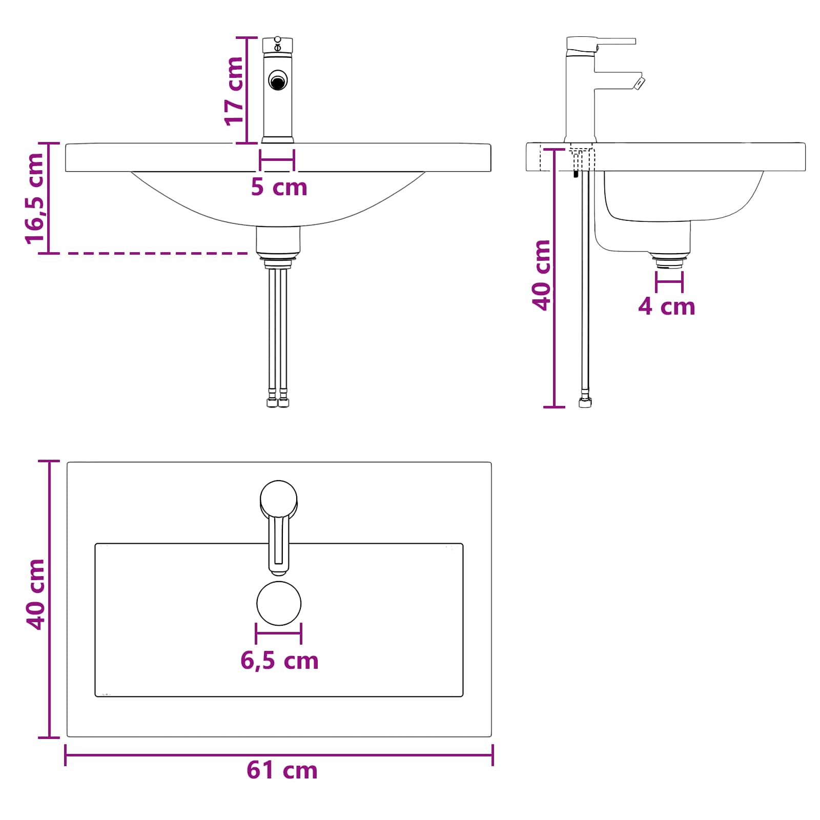 Umivalnik za kopalnico Mat črna 61 x 40 x 16,5 cm Kovina - slika 8