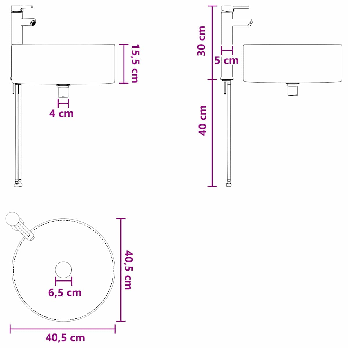 Vask med armatur og afløb 40,5 x 40,5 x 15,5 cm - Billede 9