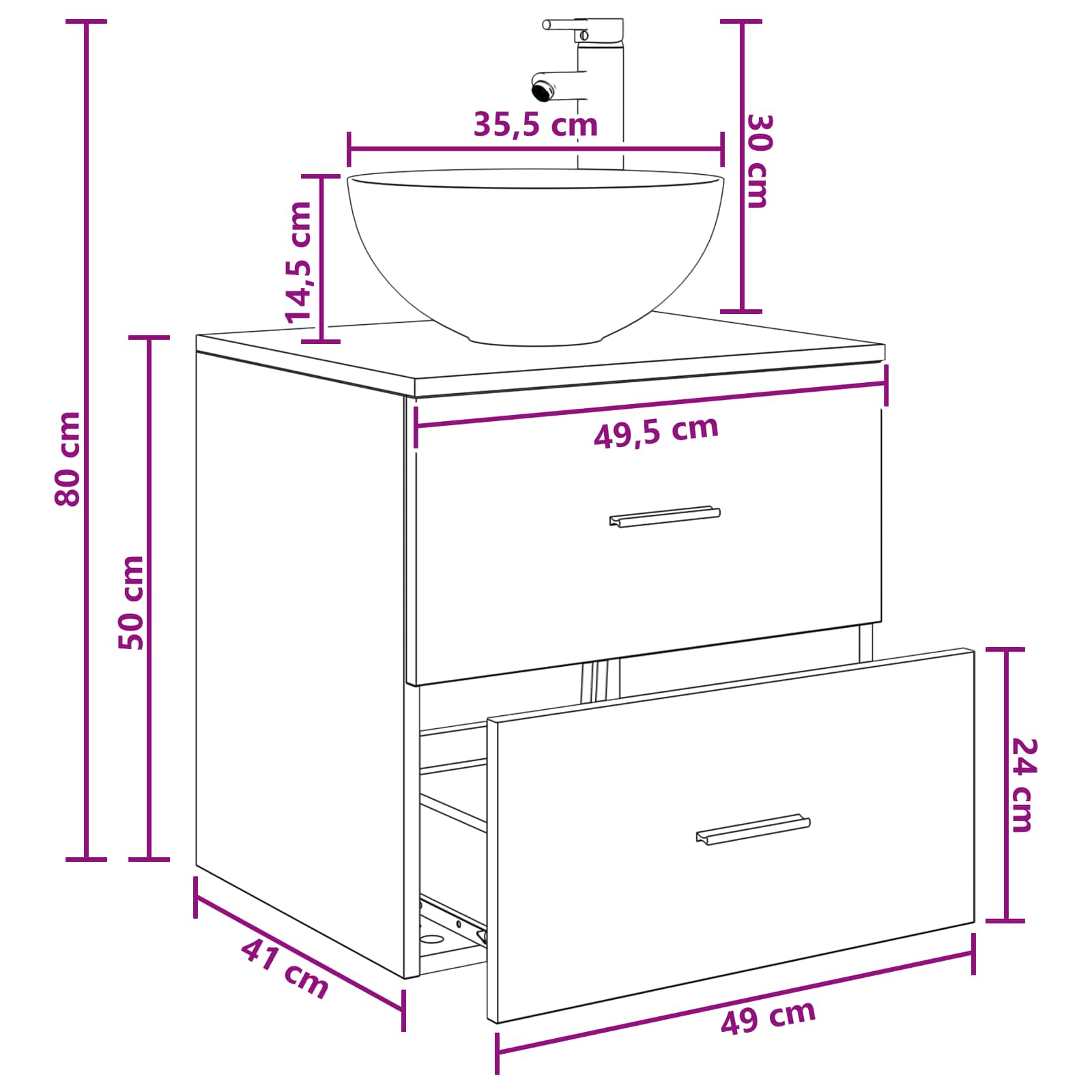 Umivalnik s pritrditev na steno Star les 49,5 x 41 x 64,5 cm - slika 9