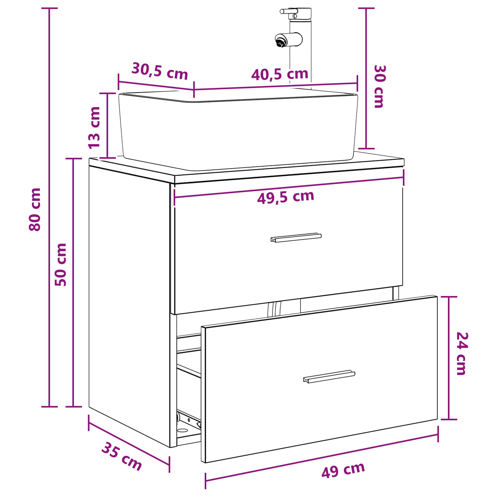 Umivalnik s pritrditev na steno Siva Sonoma 53 x 34,5 x 63 cm - slika 9