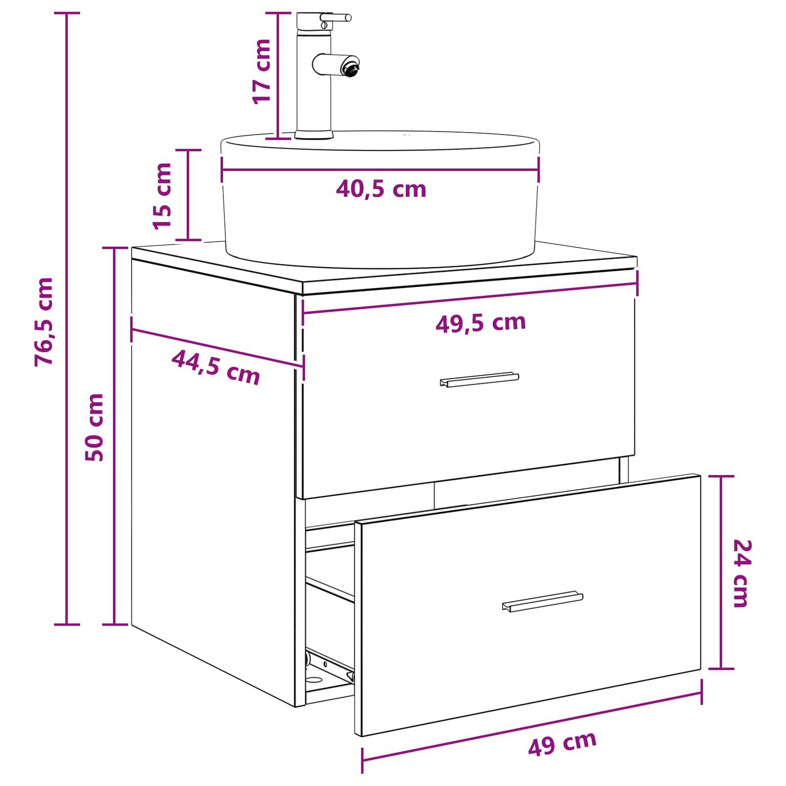 Umivalnik s pritrditev na steno Siva Sonoma 49,5 x 44,5 x 65 cm - slika 8