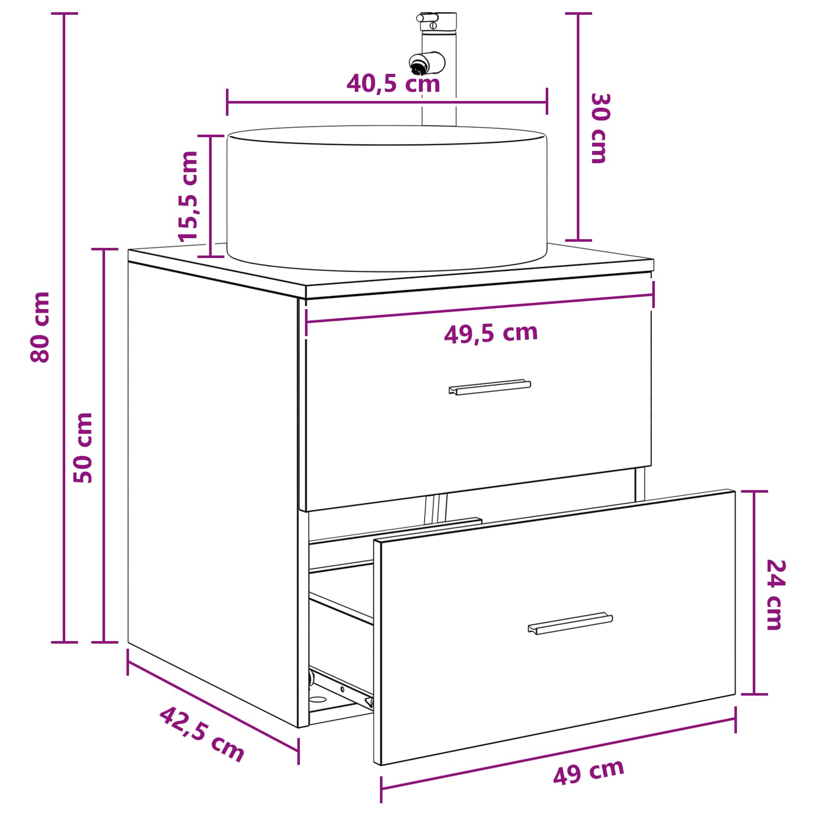 Umivalnik s pritrditev na steno Star les 49,5 x 44,5 x 65,5 cm - slika 9
