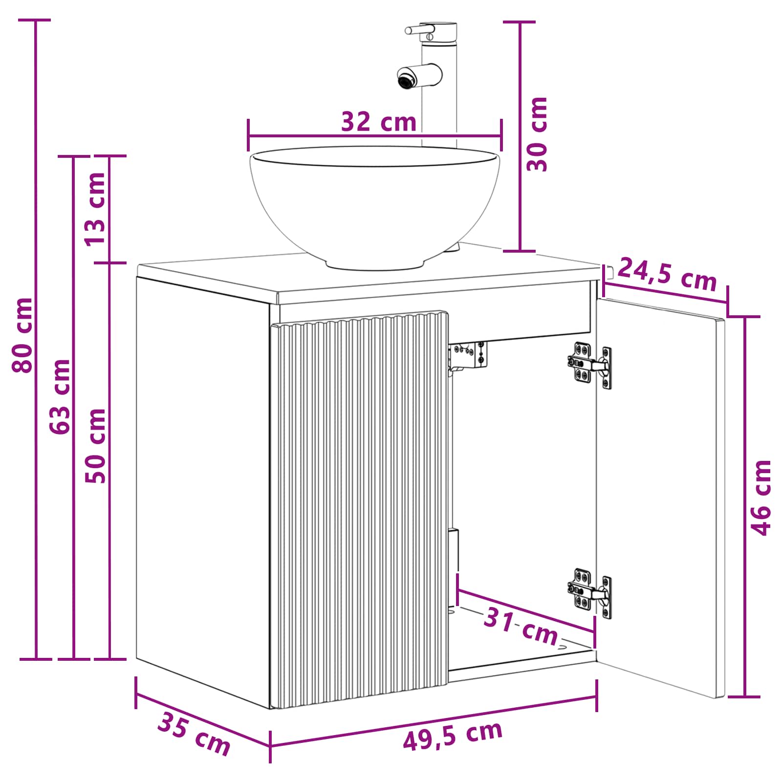 Umivalnik s pritrditev na steno Črna 49,5 x 35 x 63 cm - slika 9