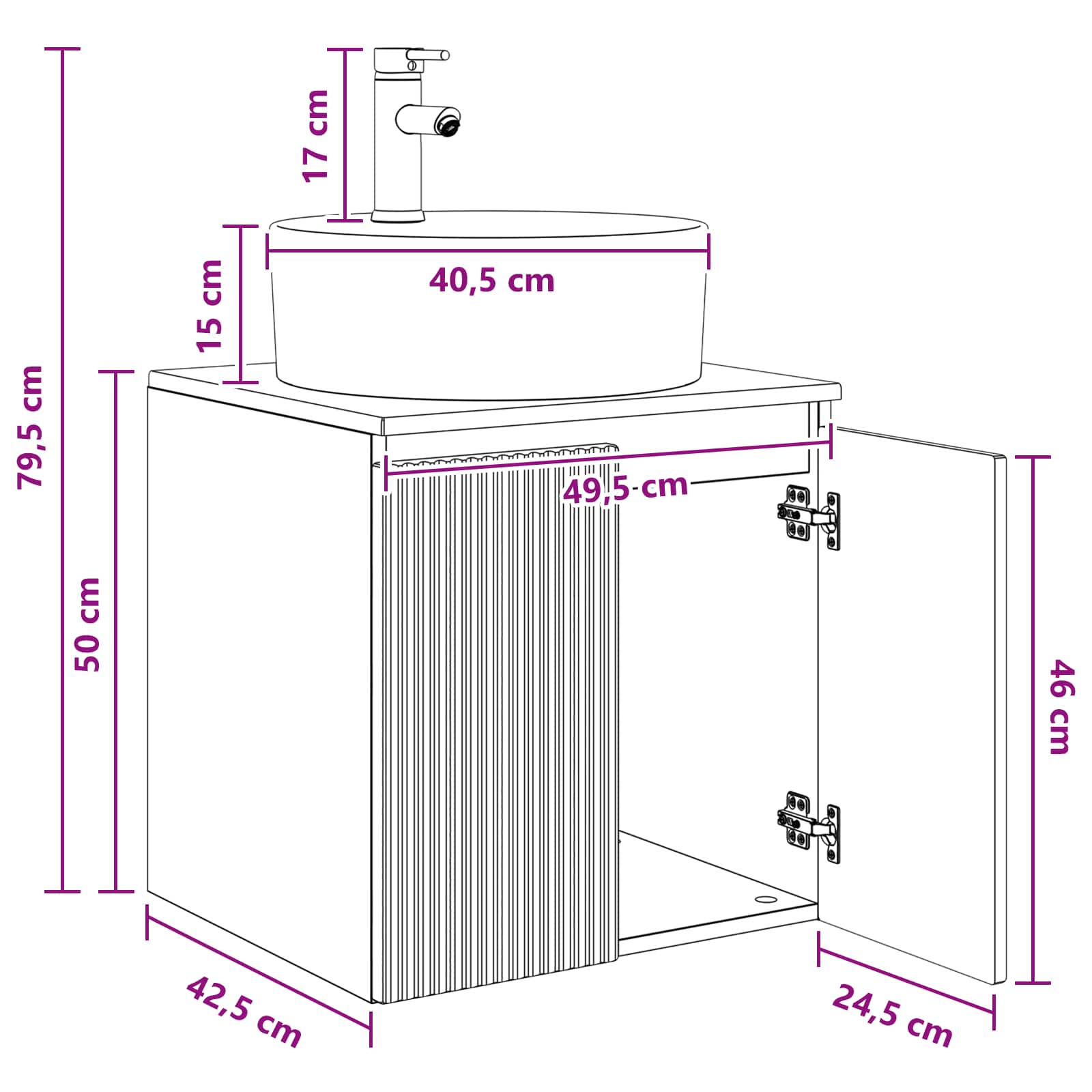 Umivalnik s pritrditev na steno Siva Sonoma 49,5 x 44,5 x 65 cm - slika 8