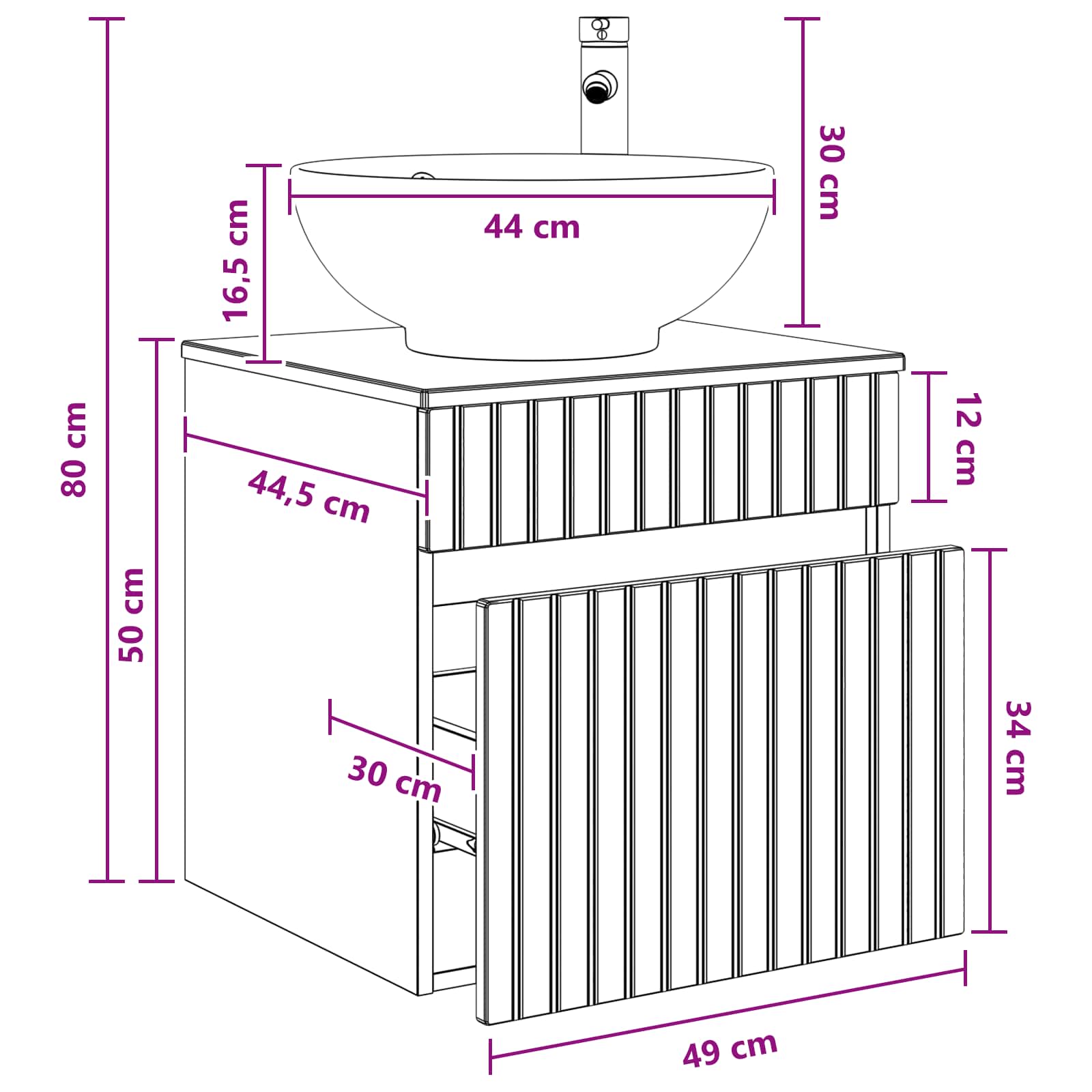 Visoka umivalnik s police Sonoma hrast 49 x 44,5 x 66,5 cm - slika 8