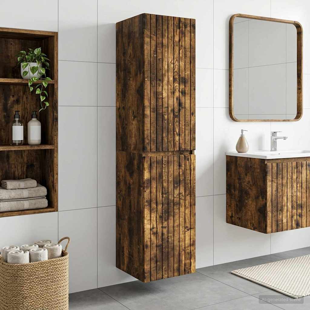 vidaXL Dulap Bathroom Montat pe Perete Stejar fumuriu
