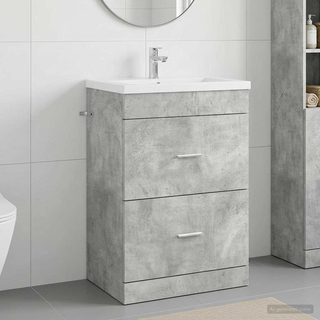 vidaXL Dulap sub chiuvetă pentru baie Gri Beton 56 x 37,5 x 81 cm
