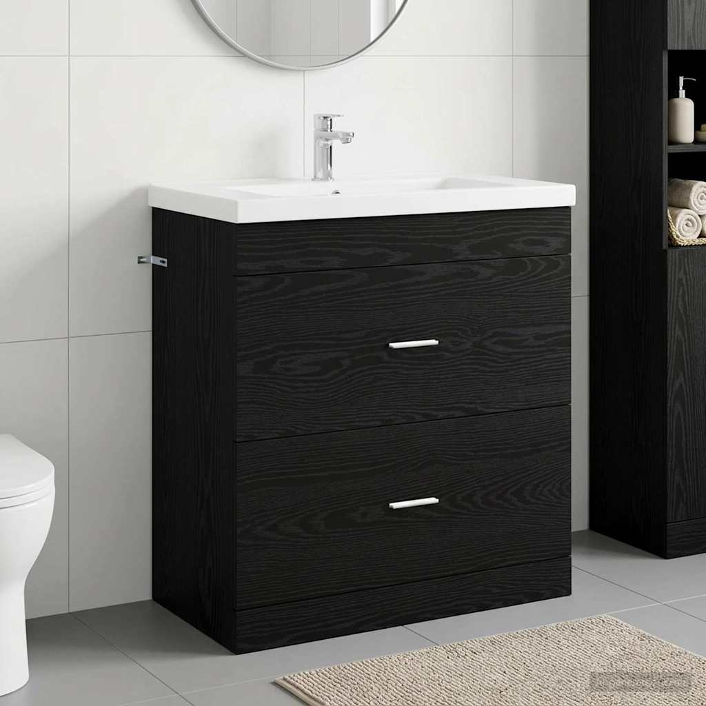 vidaXL Dulap sub chiuvetă pentru baie Stejar Negru 78,5 x 37,5 x 81 cm