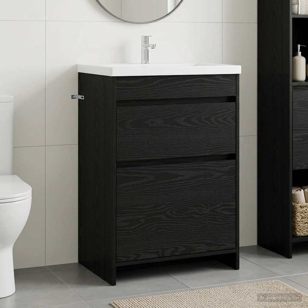 vidaXL Dulap sub chiuvetă pentru baie Stejar Negru 56 x 37,5 x 81 cm