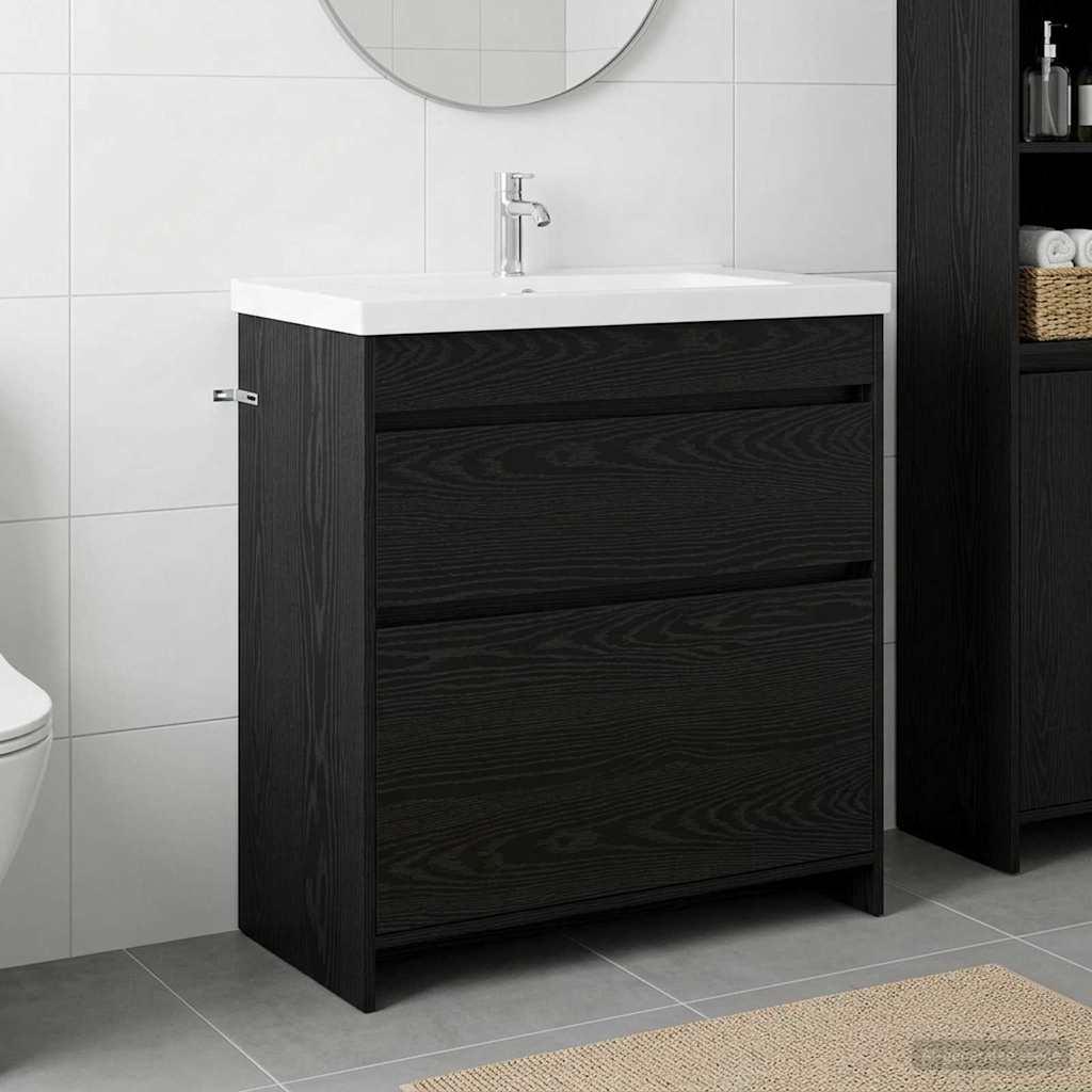vidaXL Dulap sub chiuvetă pentru baie Stejar Negru 78,5 x 37,5 x 81 cm