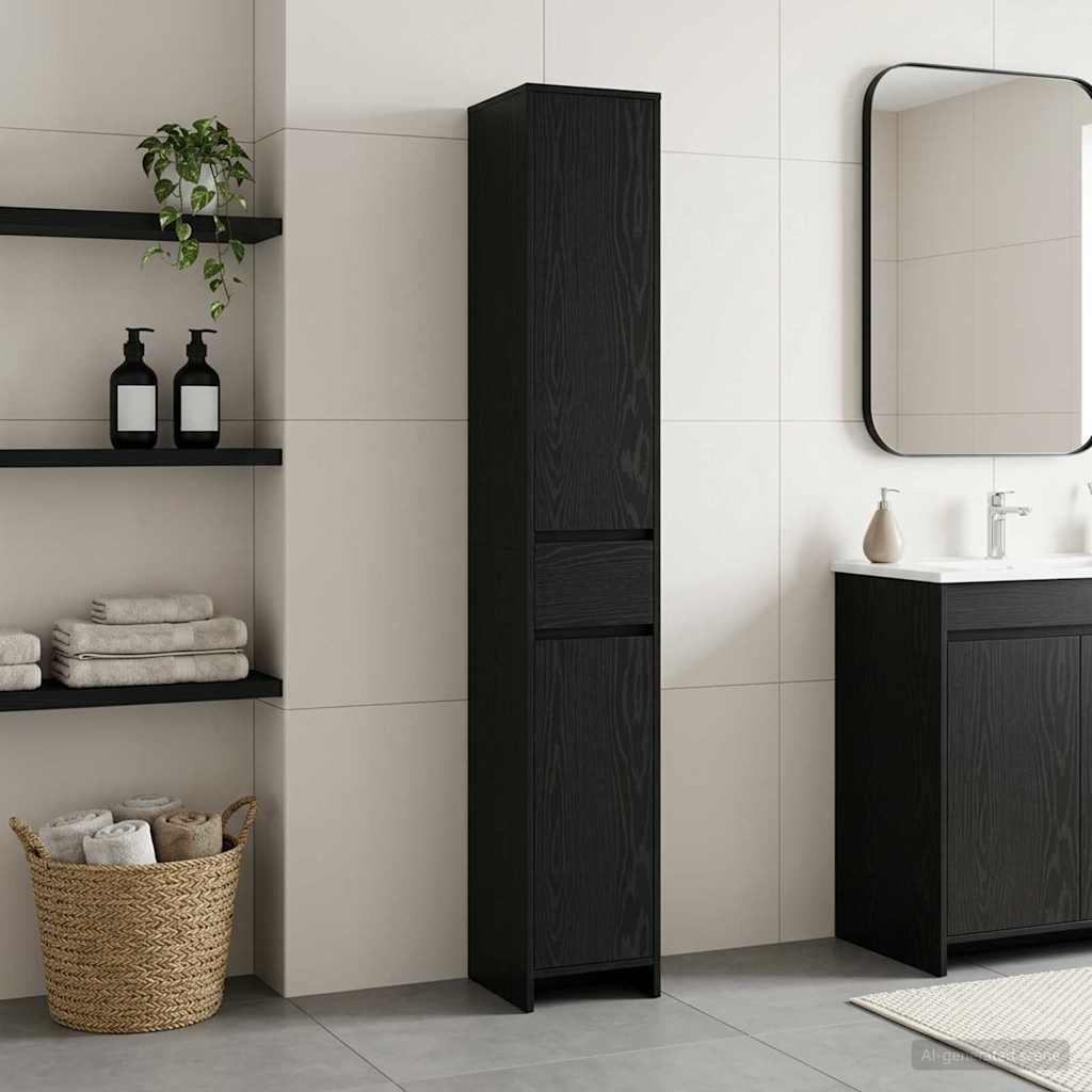vidaXL Dulap de Baie Stejar Negru 30 x 33 x 190 cm Lemn prelucrat
