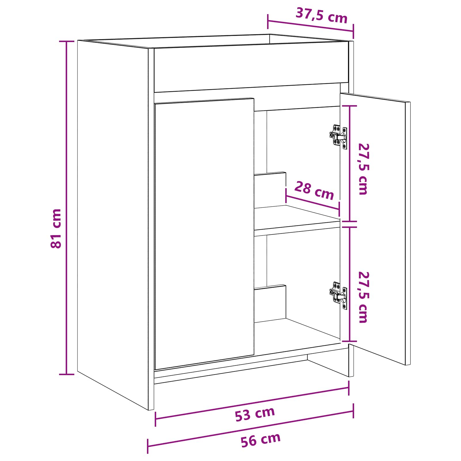 Kopalniški kabinet pod umivalnikom Bela 56 x 37,5 x 81 cm - slika 7