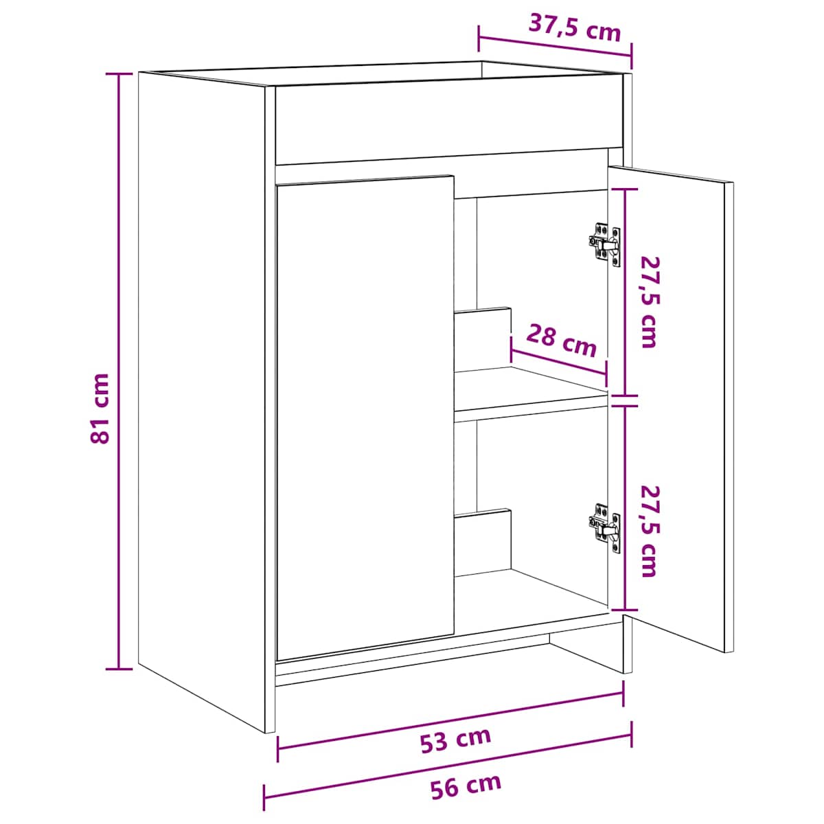 Badeværelse Under Vask Skab Røget eg 56 x 37,5 x 81 cm - Billede 9