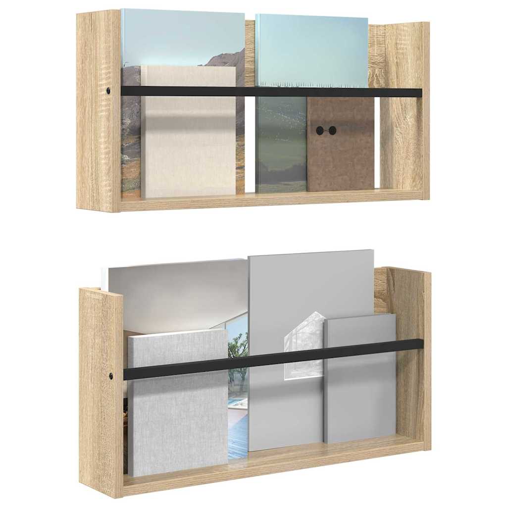 vidaXL Tijdschrift Rek 2 pcs Sonoma Eiken 60 x 12 x 30 cm Bewerkt hout