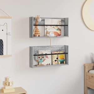 Regál na časopisy s policí 2 pcs Šedá Sonoma 60 x 12 x 30 cm - obrázek 4