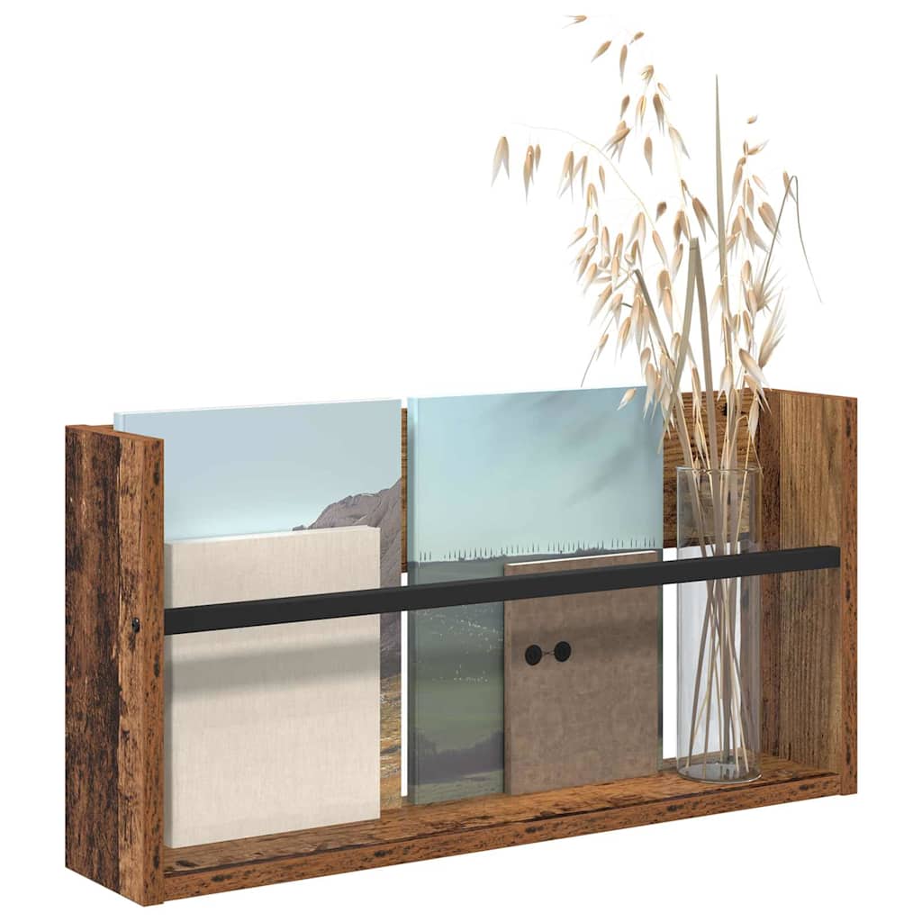 vidaXL Tijdschrift Rek met plank Oudhout 60 x 12 x 30 cm Bewerkt hout
