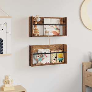 Regál na časopisy s policí 2 pcs Staré dřevo 60 x 12 x 30 cm - obrázek 4