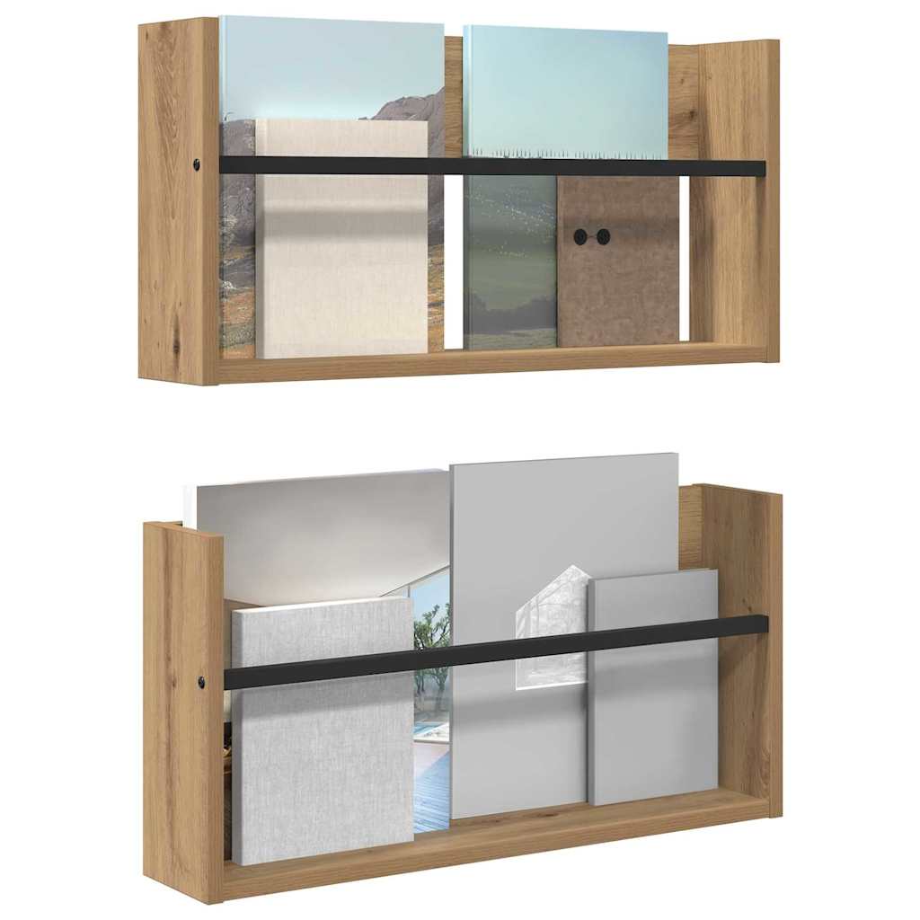 vidaXL Tijdschrift Rek met plank 2 pcs Artisan Eiken 60 x 12 x 30 cm