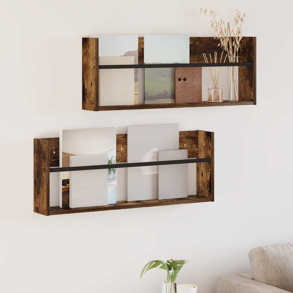 vidaXL Magazinregal mit Regal 2 pcs Geräucherte Eiche 80 x 12 x 30 cm
