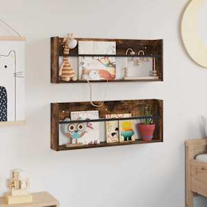 Regál na časopisy s policí 2 pcs Kouřový dub 80 x 12 x 30 cm - obrázek 4