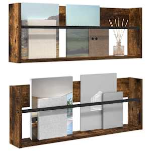 Regál na časopisy s policí 2 pcs Kouřový dub 80 x 12 x 30 cm - obrázek 3