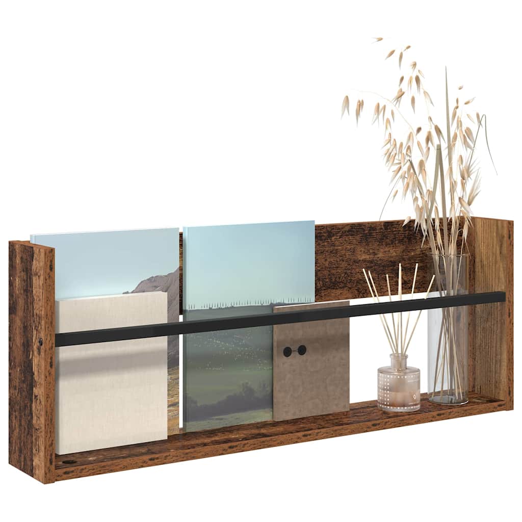 vidaXL Tijdschrift Rek met plank Oudhout 80 x 12 x 30 cm Bewerkt hout