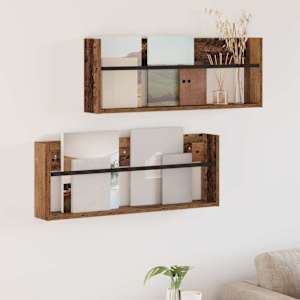Regál na časopisy s policí 2 pcs Staré dřevo 80 x 12 x 30 cm - obrázek 1