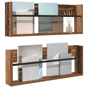 Regál na časopisy s policí 2 pcs Staré dřevo 80 x 12 x 30 cm - obrázek 3