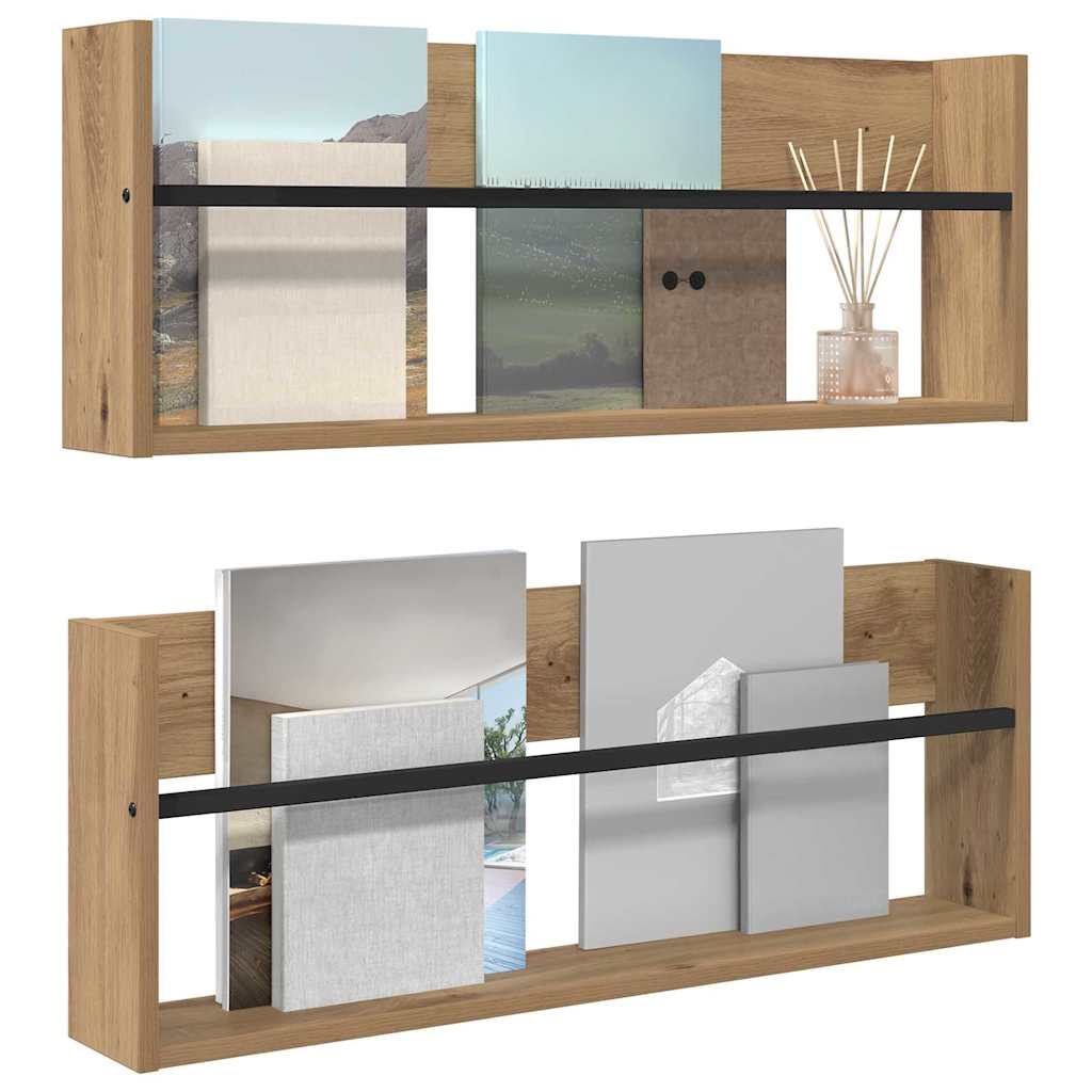 vidaXL Tijdschrift Rek met plank 2 pcs Artisan Eiken 80 x 12 x 30 cm